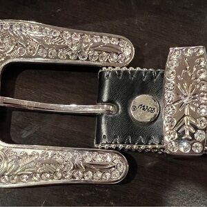 BHW Western Belt Women's L 1059 Cowgirl Black Rhinestone Cross Leather